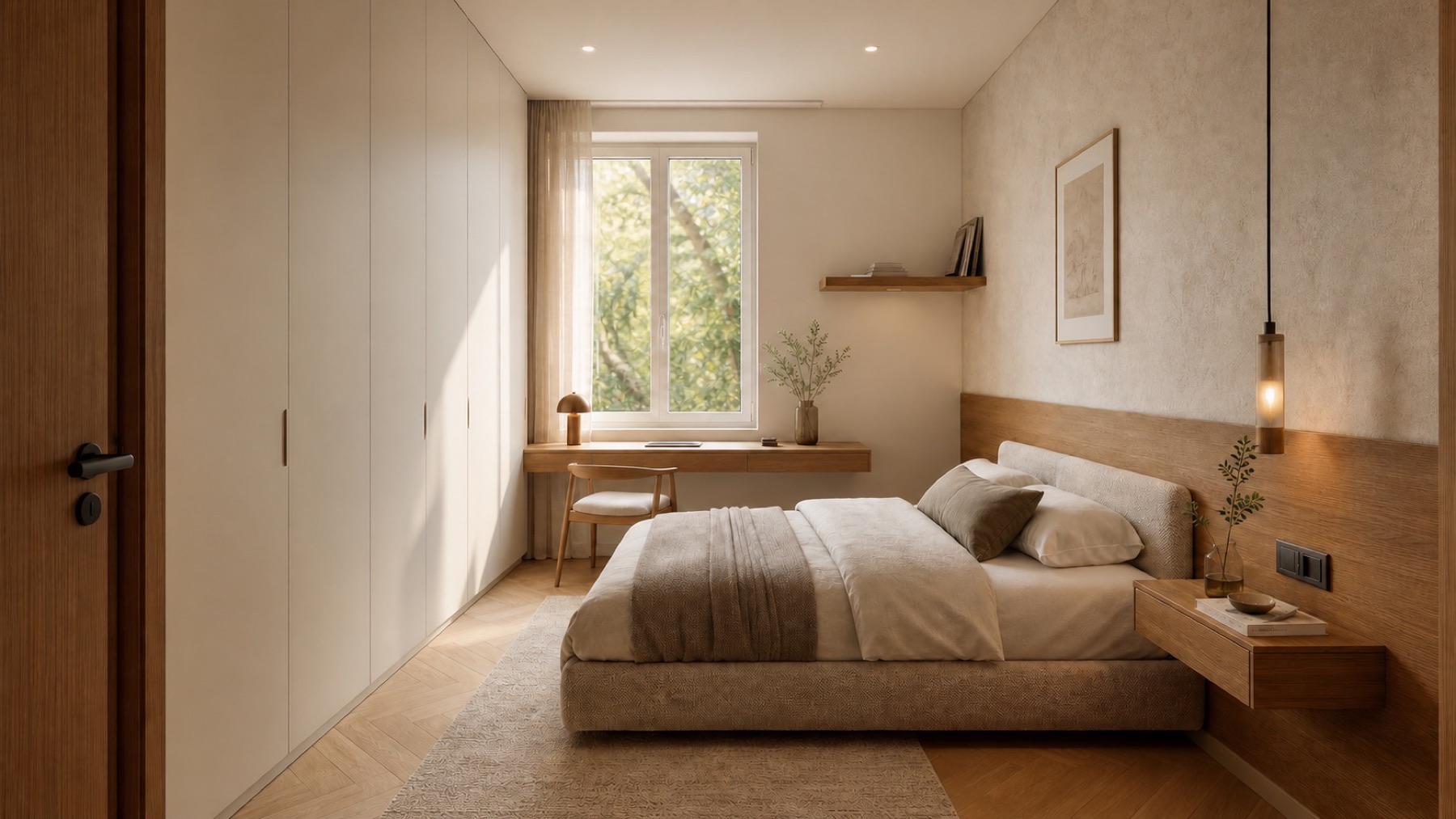 Chambre avec espace bureau