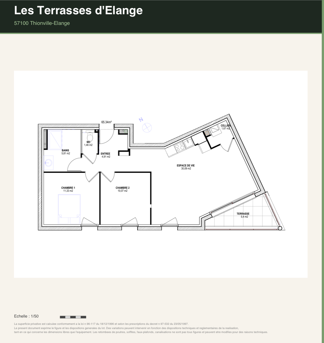 Plan de l'appartement 101, Les Terrasses d'Élange