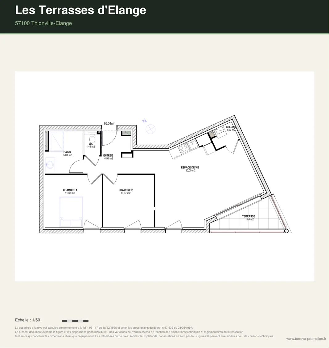 Plan de l'appartement 101, Les Terrasses d'Élange