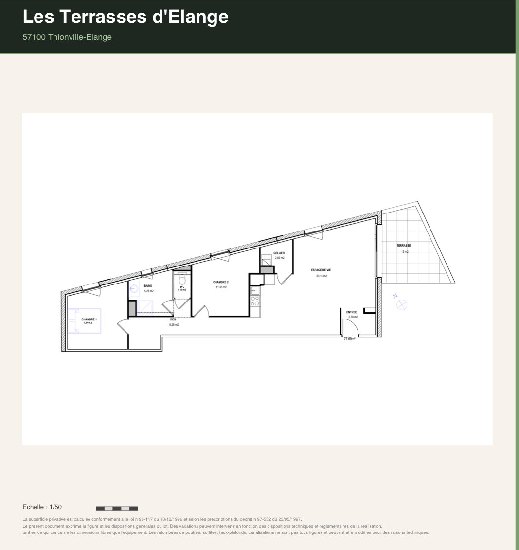 Plan de l'appartement 103, Les Terrasses d'Élange