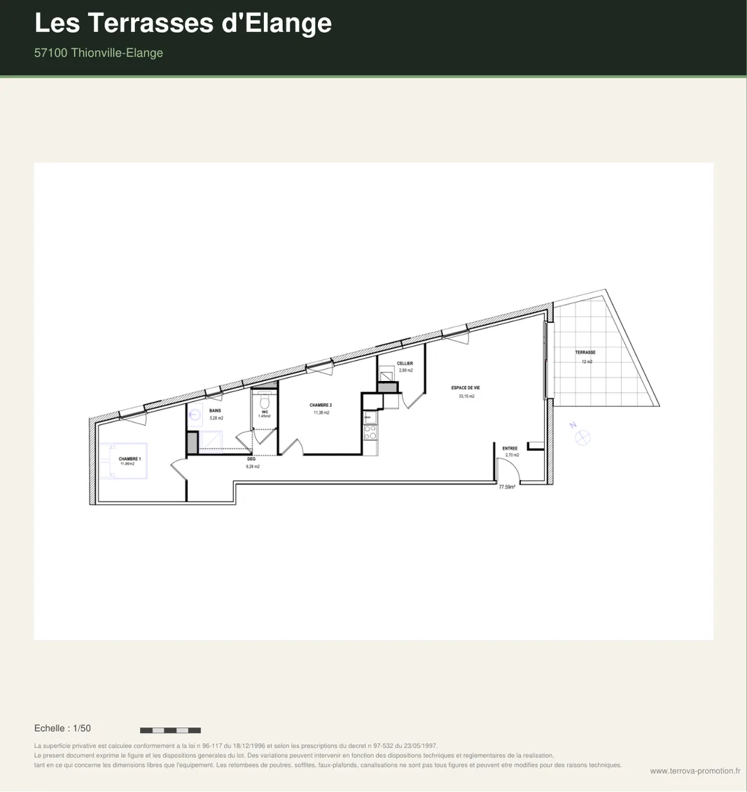 Plan de l'appartement 103, Les Terrasses d'Élange