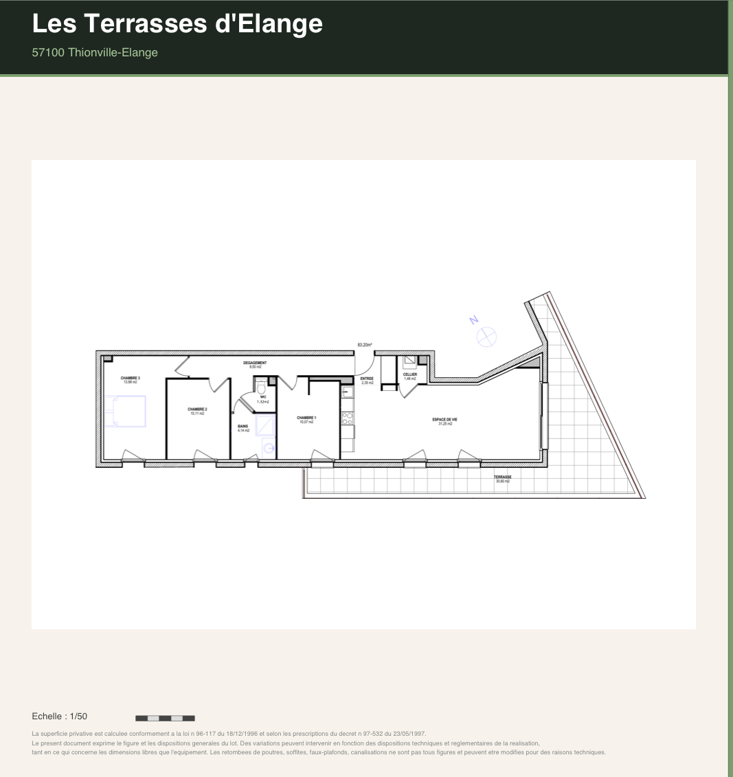 Plan de l'appartement 204, Les Terrasses d'Élange