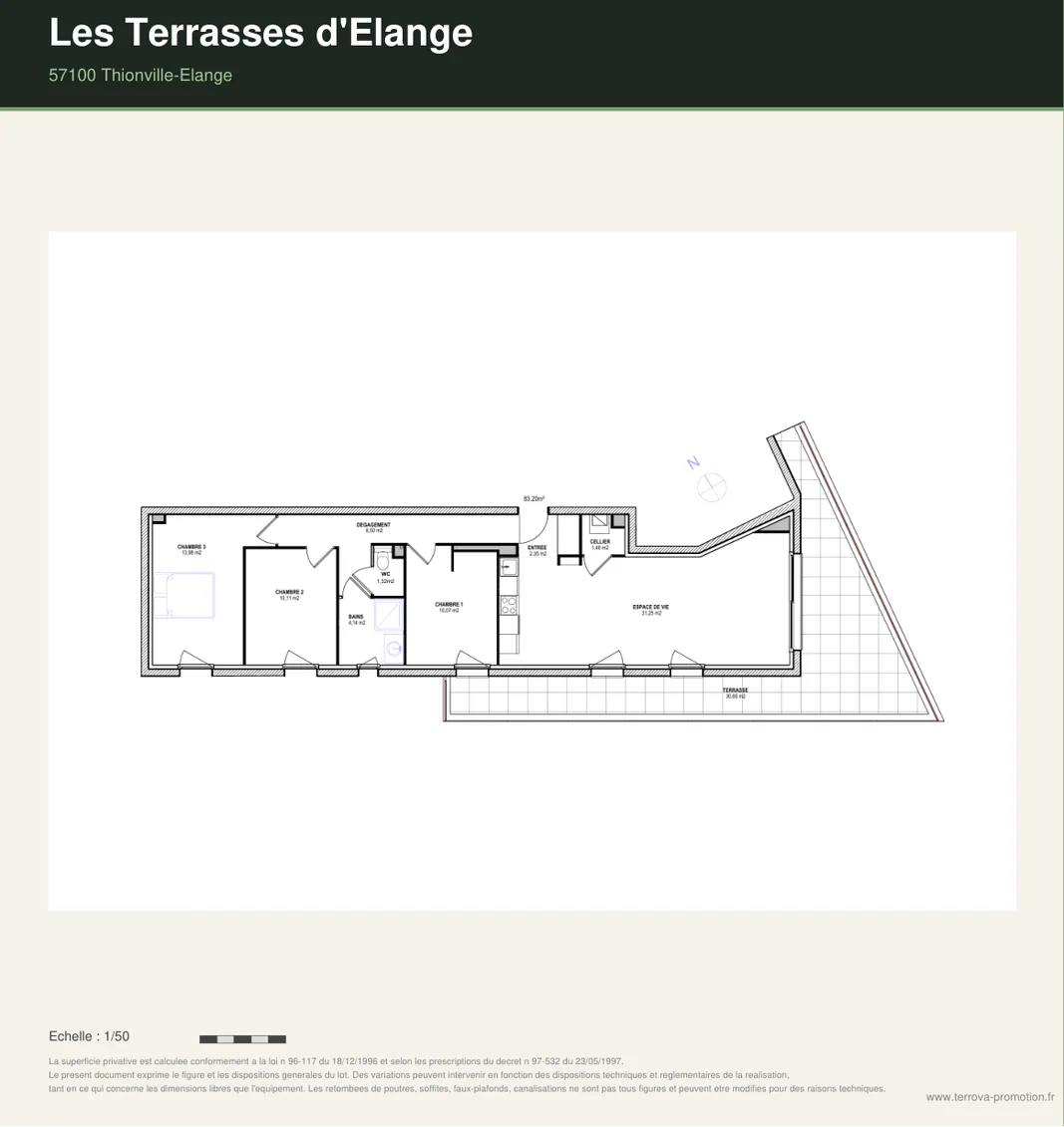 Plan de l'appartement 204, Les Terrasses d'Élange