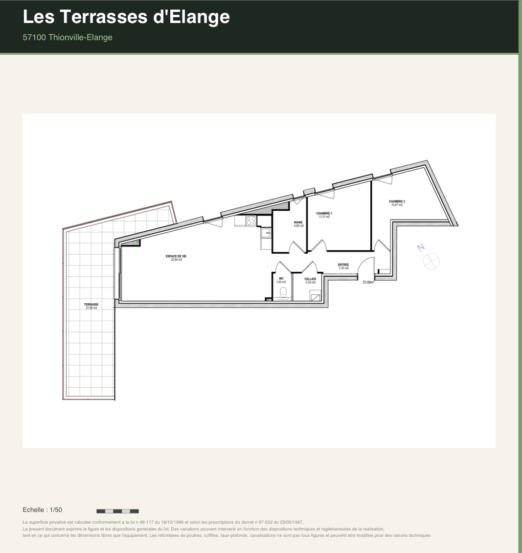 Plan de l'appartement 205, Les Terrasses d'Élange