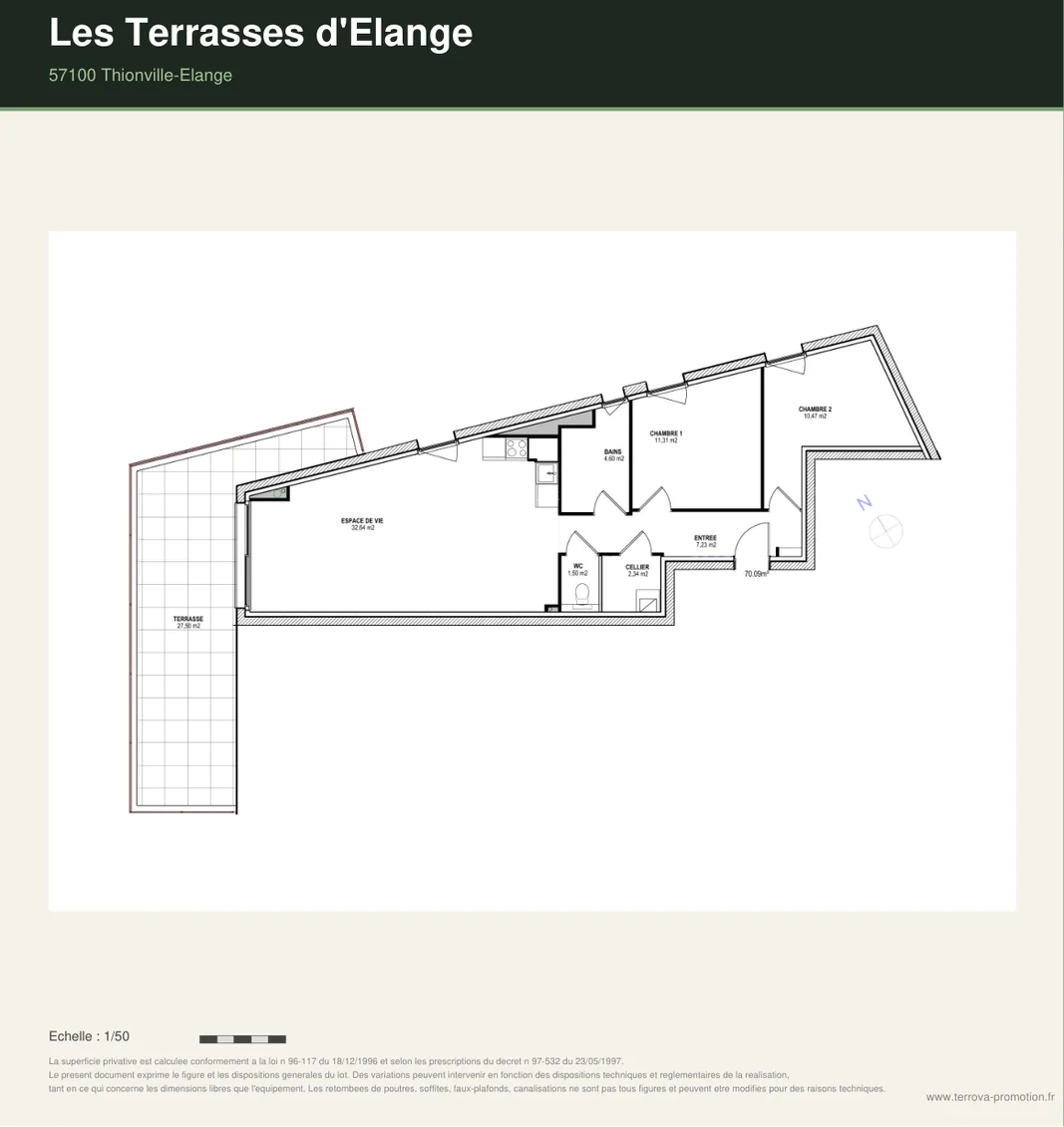 Plan de l'appartement 205, Les Terrasses d'Élange