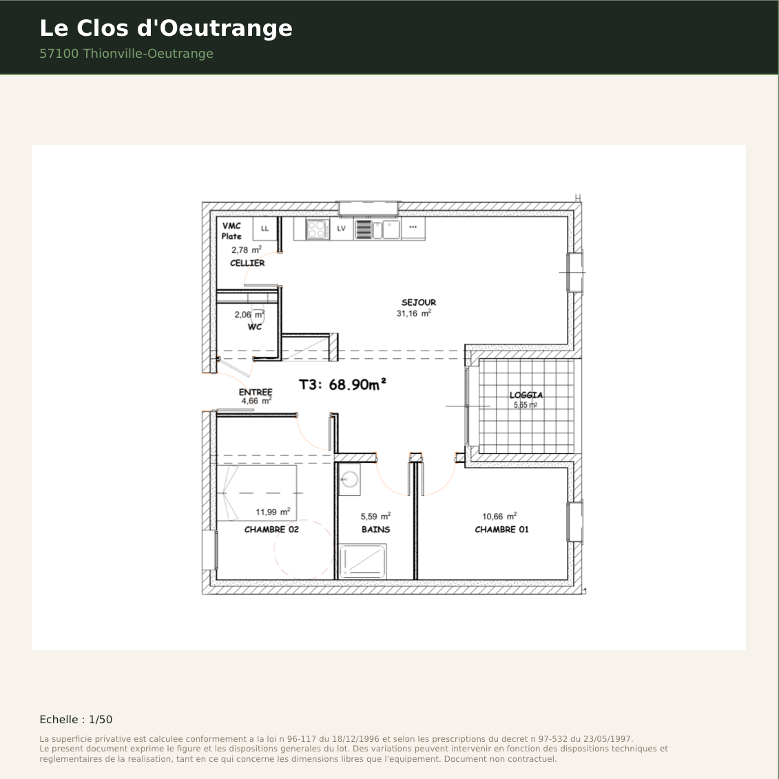 Plan de l'appartement 02, Le Clos d'Oeutrange