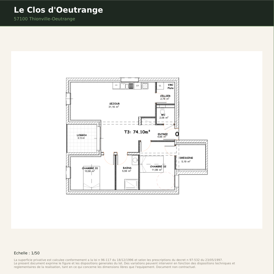 Plan de l'appartement 03, Le Clos d'Oeutrange