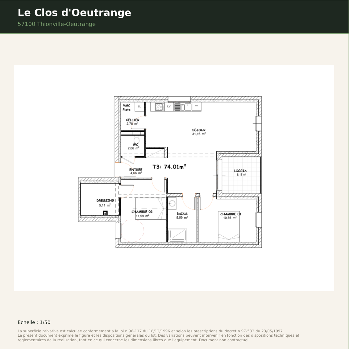 Plan de l'appartement 04, Le Clos d'Oeutrange