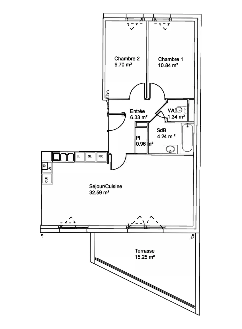 Plan de l'appartement A03, Les Terrasses de Woippy
